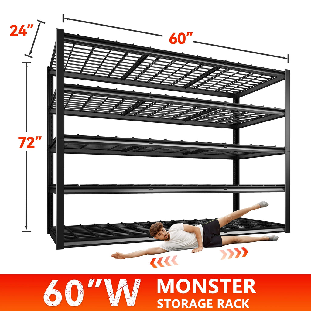 Étagères de garage REIBII 60 po, capacité de 3 000 lb, étagères de rangement robustes et réglables à 5 niveaux, rayonnage métallique, 60 po l x 24 po P x 72 po H