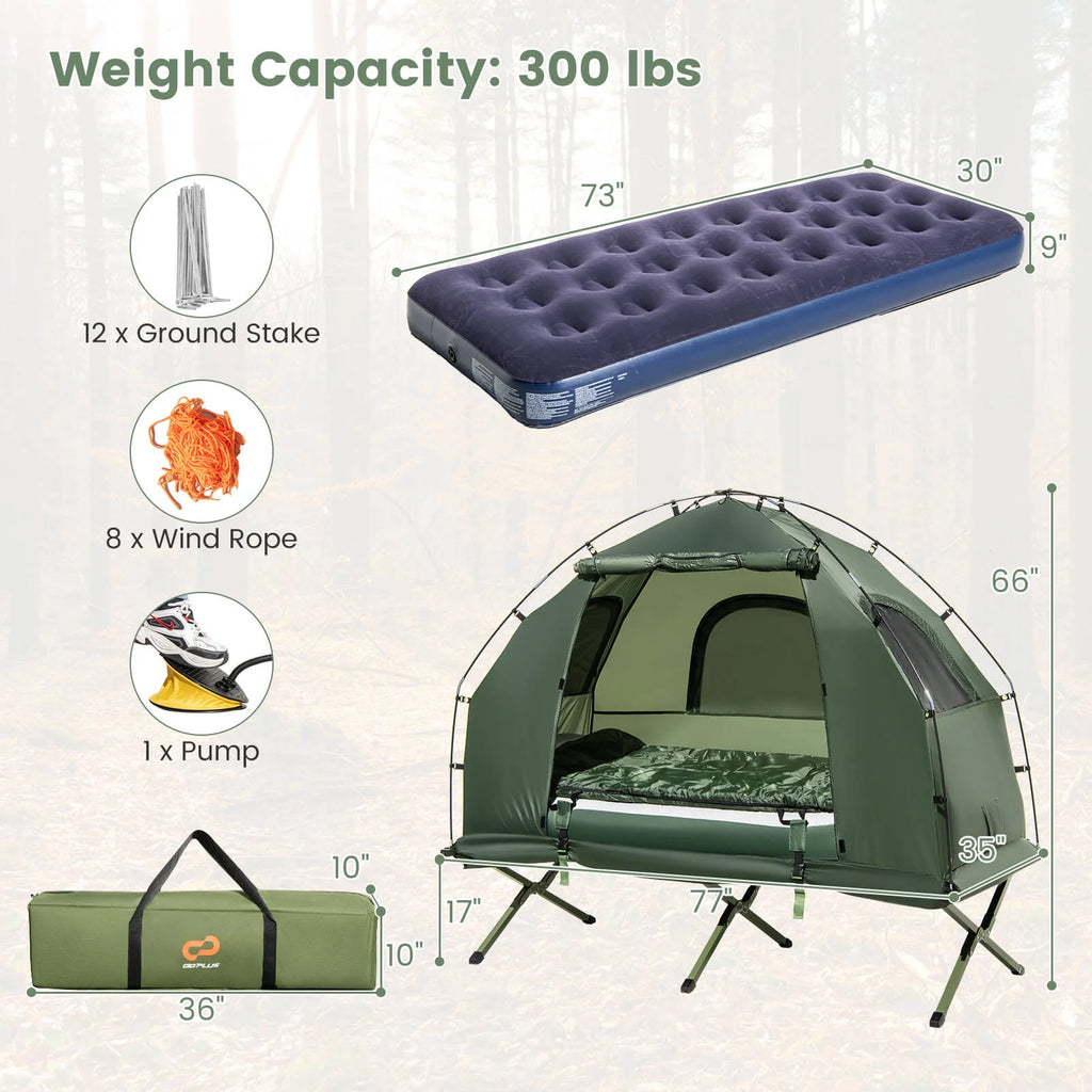 Tente de camping gonflable pour 1 personne Goplus avec matelas pneumatique, oreiller et sac de couchage