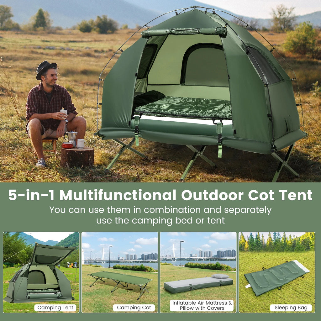 Tente de camping gonflable pour 1 personne Goplus avec matelas pneumatique, oreiller et sac de couchage