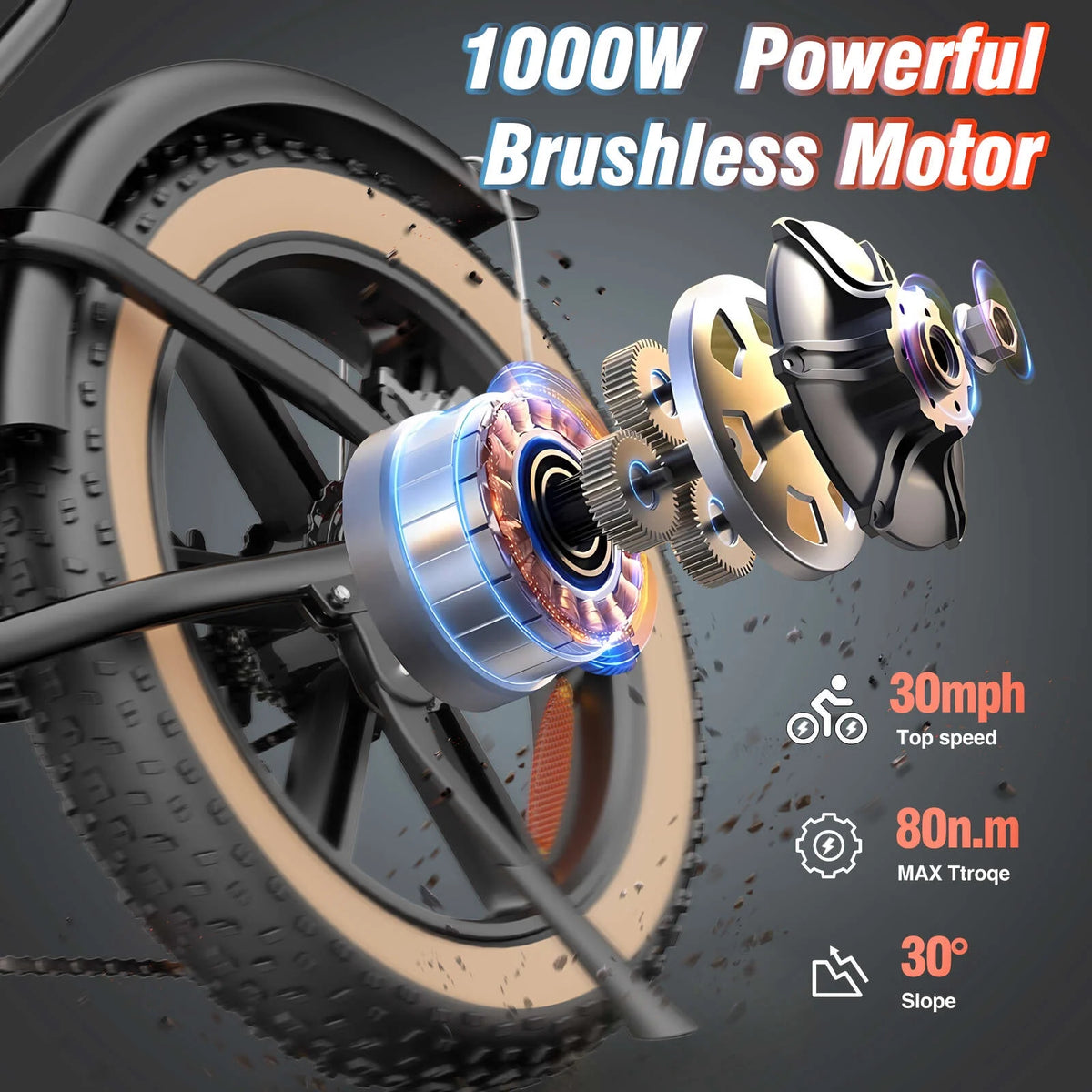 Vélo électrique Ridstar pour adultes, 1200 W, 32 mi/h, moto tout-terrain électrique 48 V 20 Ah, vélo de montagne à pneus larges de 20 pouces et 7 vitesses, UL2849