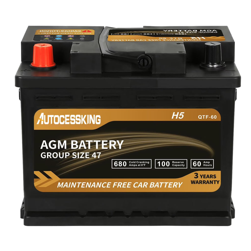 Batterie AGM Autocessking Platinum, batteries rechargeables automobiles groupe 47 pour voiture, 12V H5 680CCA 60Ah 100RC