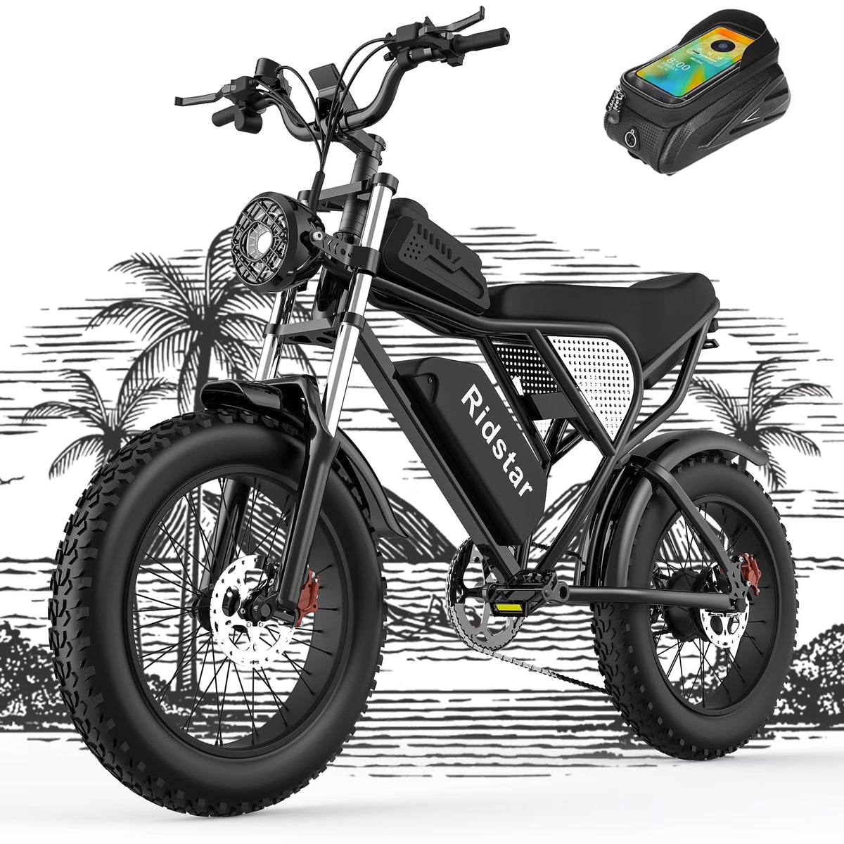 Vélo électrique Ridstar pour adultes, 1200 W, 32 mi/h, moto tout-terrain électrique 48 V 20 Ah, vélo de montagne à pneus larges de 20 pouces et 7 vitesses, UL2849