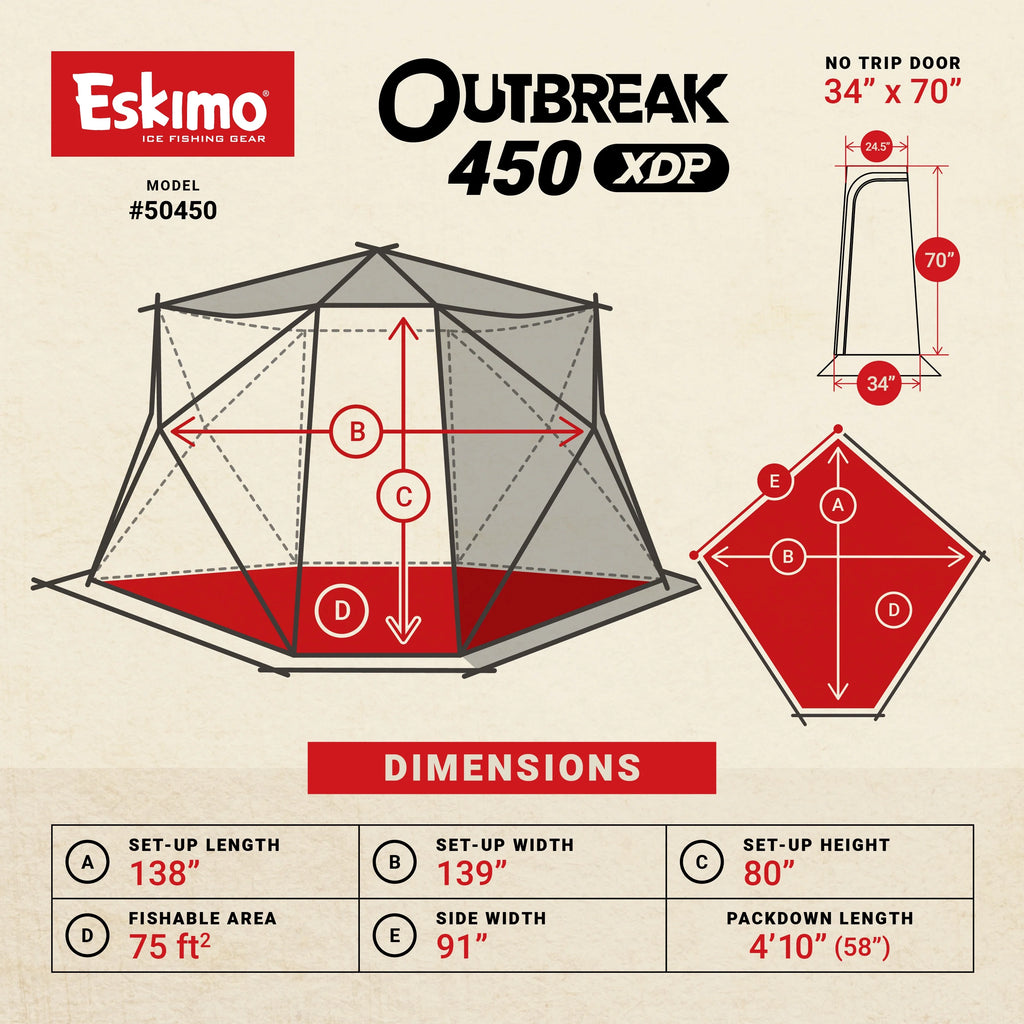 Eskimo? Outbreak 450XDP, Abri de pêche sur glace portable à ouverture rapide, 4-5 personnes, Rouge/Noir, 50450