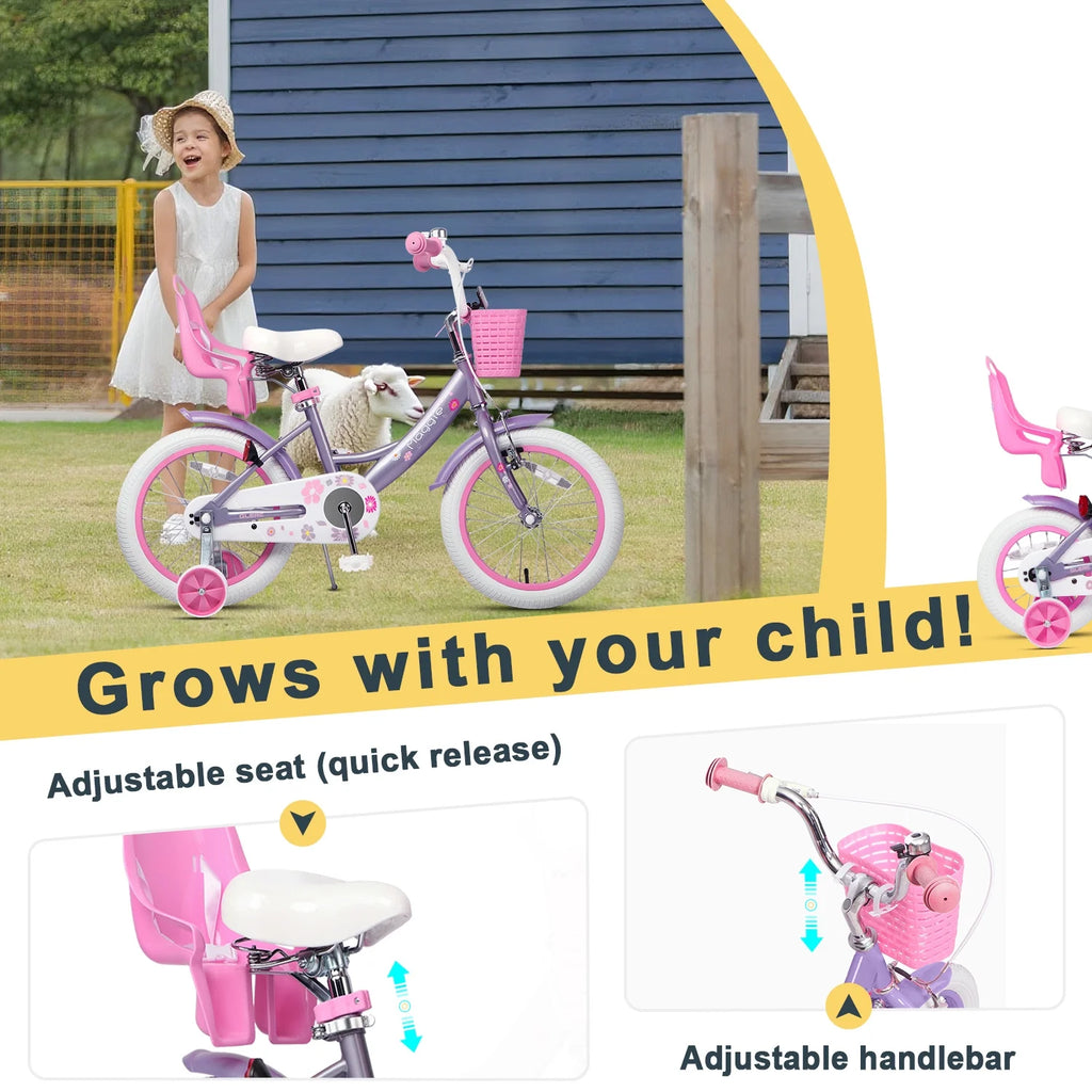 Vélo pour filles Glerc Maggie de 12 pouces pour enfants de 2 à 4 ans, Pêche