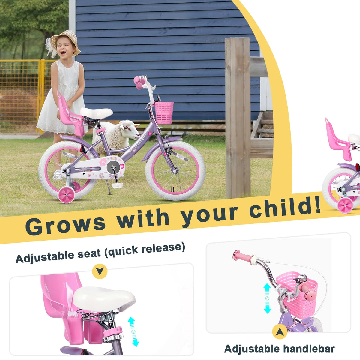 Vélo pour filles Glerc Maggie de 12 pouces pour enfants de 2 à 4 ans, Pêche