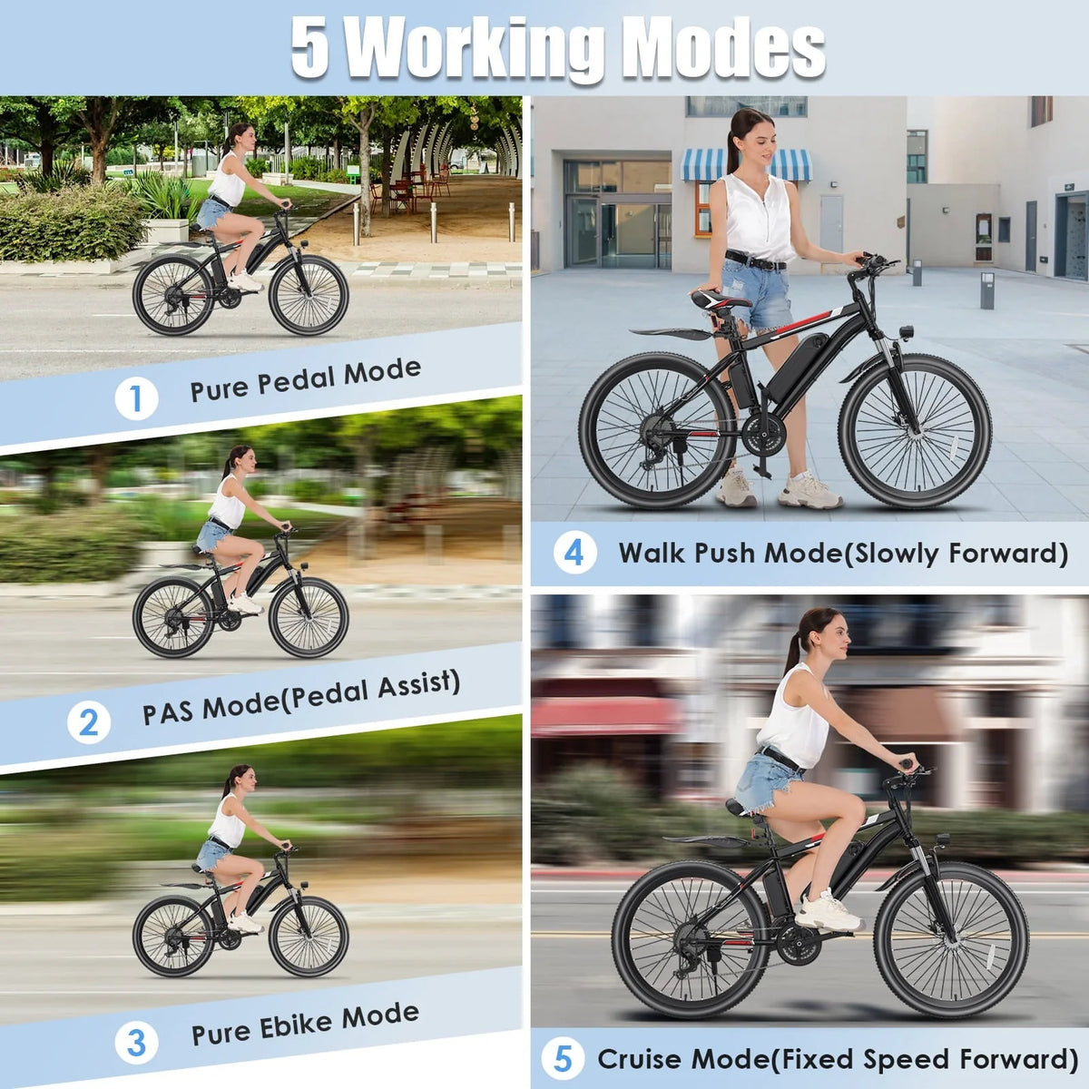 Vélo électrique Elifine 500W pour adultes, vélo électrique tout-terrain 26 avec 5 modes de conduite, batterie 48V 7,8Ah, Shimano 21 vitesses & 19,8 mph vélo électrique urbain en alliage d'aluminium jusqu'à 50 miles