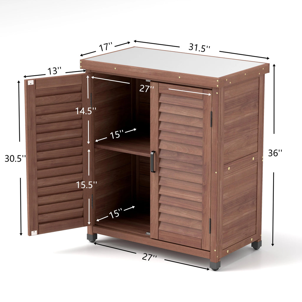 Armoire de rangement en bois d’extérieur et table de rempotage Funnil, mobilier de patio en bois résistant aux intempéries, poste de travail de jardin