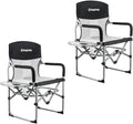 Lot de 2 chaises de camping KingCamp, soldes, pliantes et robustes, en maille, avec accoudoirs munis de poignées et tables latérales, pour adultes, noires