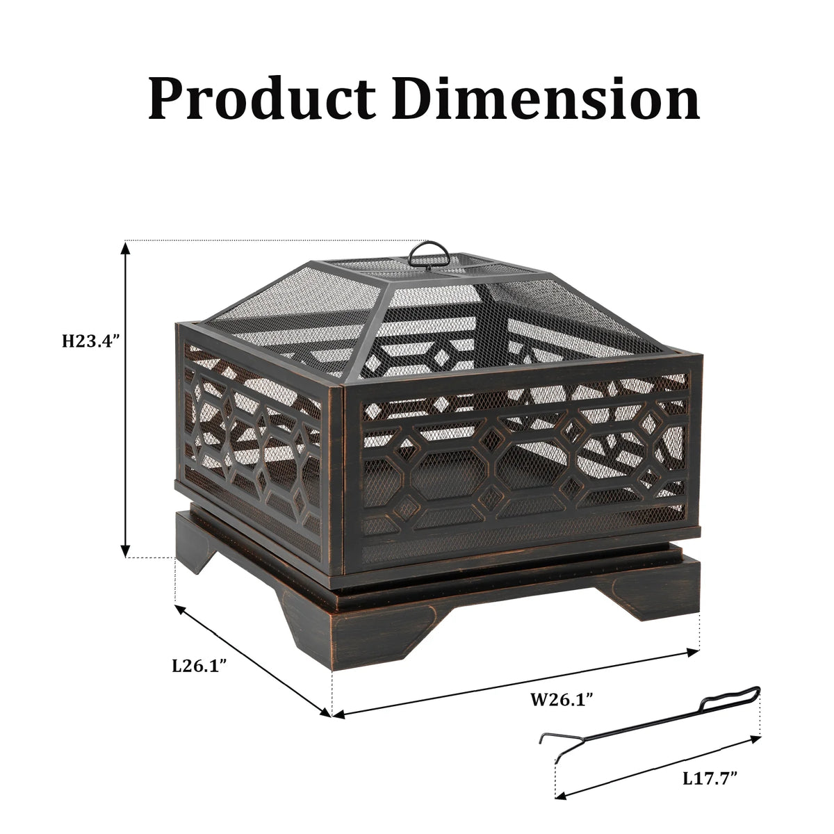 MistMo 26 Brasero carré en bois pour terrasse et jardin extérieur
