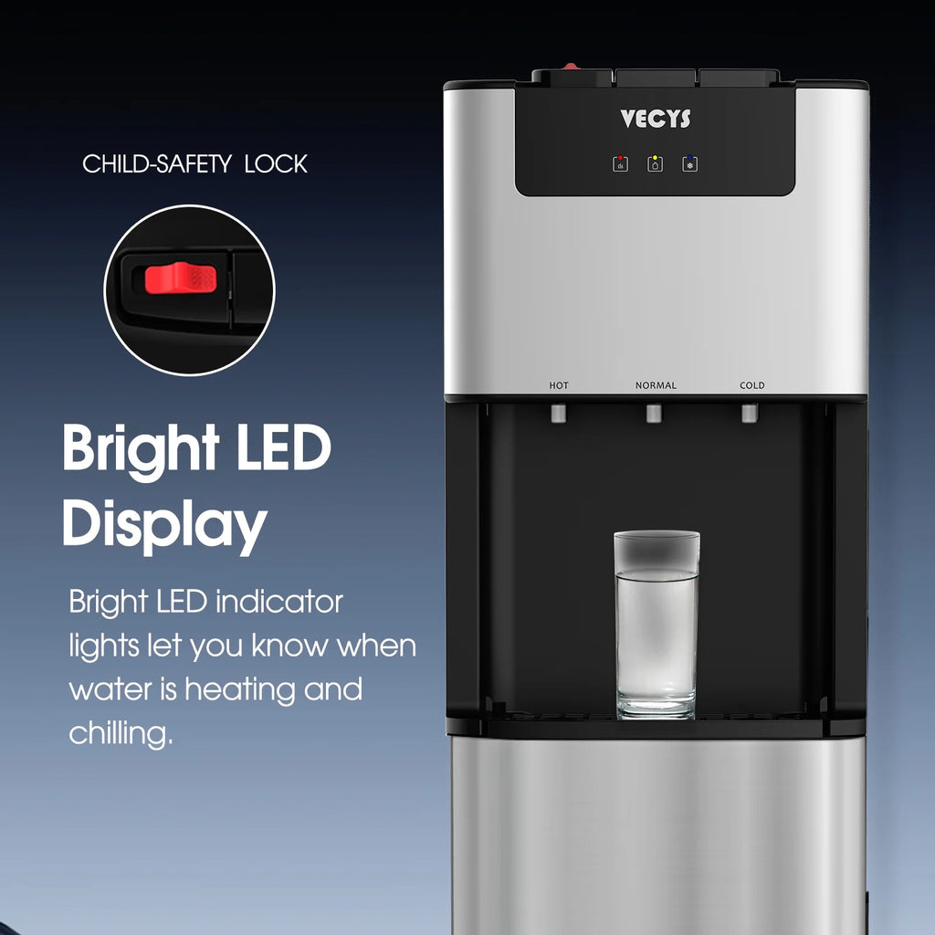 Distributeur d'eau VECYS à chargement par le bas, 3 x 5 gal, autonettoyant, avec verrouillage de sécurité enfant
