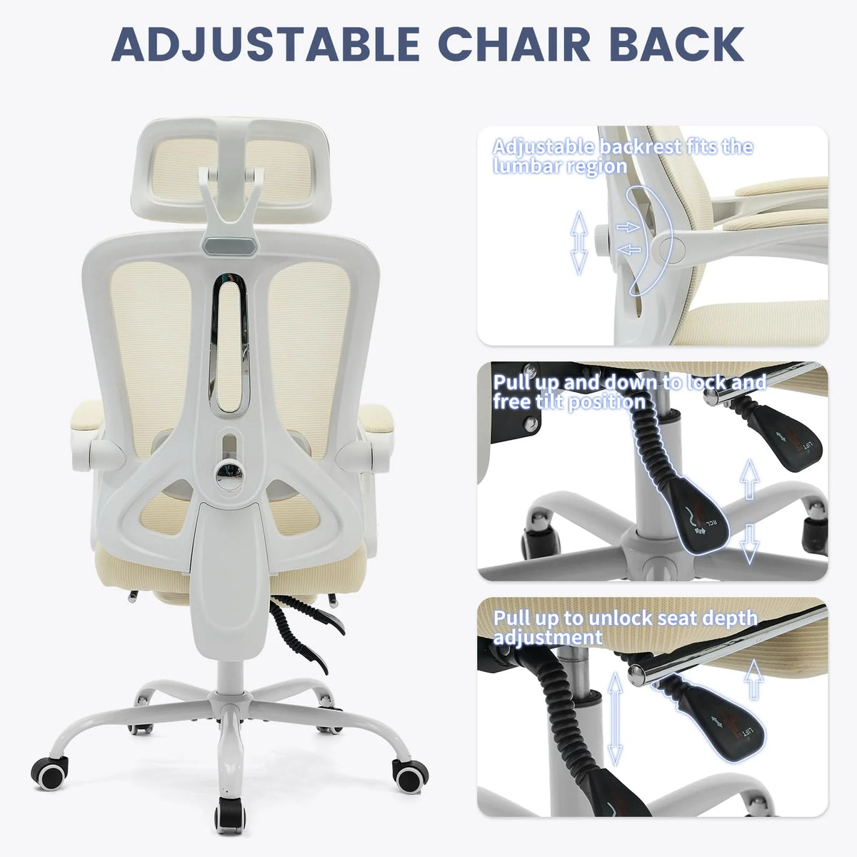 Chaise de bureau ergonomique, chaise de travail pivotante avec soutien lombaire réglable, chaise de bureau pour la maison avec repose-pieds, chaise gaming à dossier haut en maille