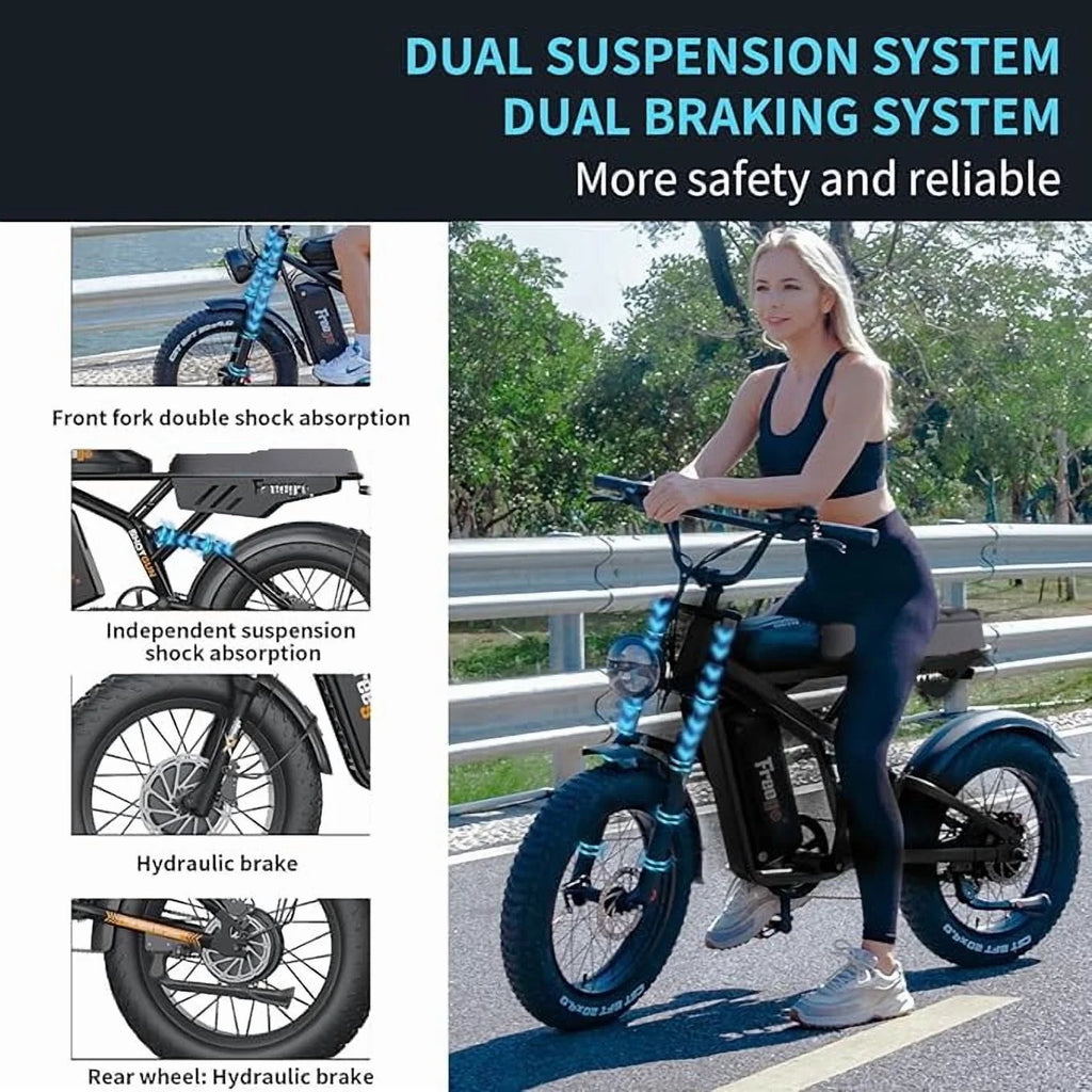 Vélo électrique Freego F3 Pro 2000W à double moteur pour adultes,  & double batterie 48V/40Ah, vélo électrique tout-terrain à pneus larges 20x4.0 avec batterie amovible, 34MPH&68 Longue autonomie E Bike UL2849