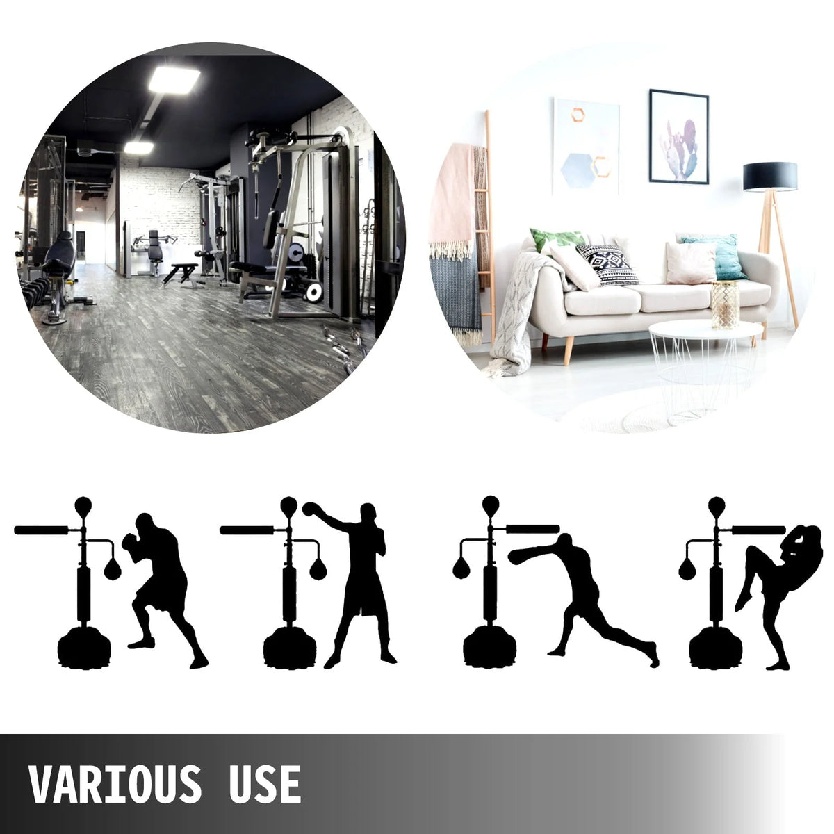 Appareil d'entraînement de vitesse de boxe de marque VEVOR, barre de réflexe rapide pour la boxe, balle de boxe d'entraînement avec barre de réflexe et gants, sac de frappe rapide autoportant, hauteur réglable, pour adultes et enfants, avec deux balles