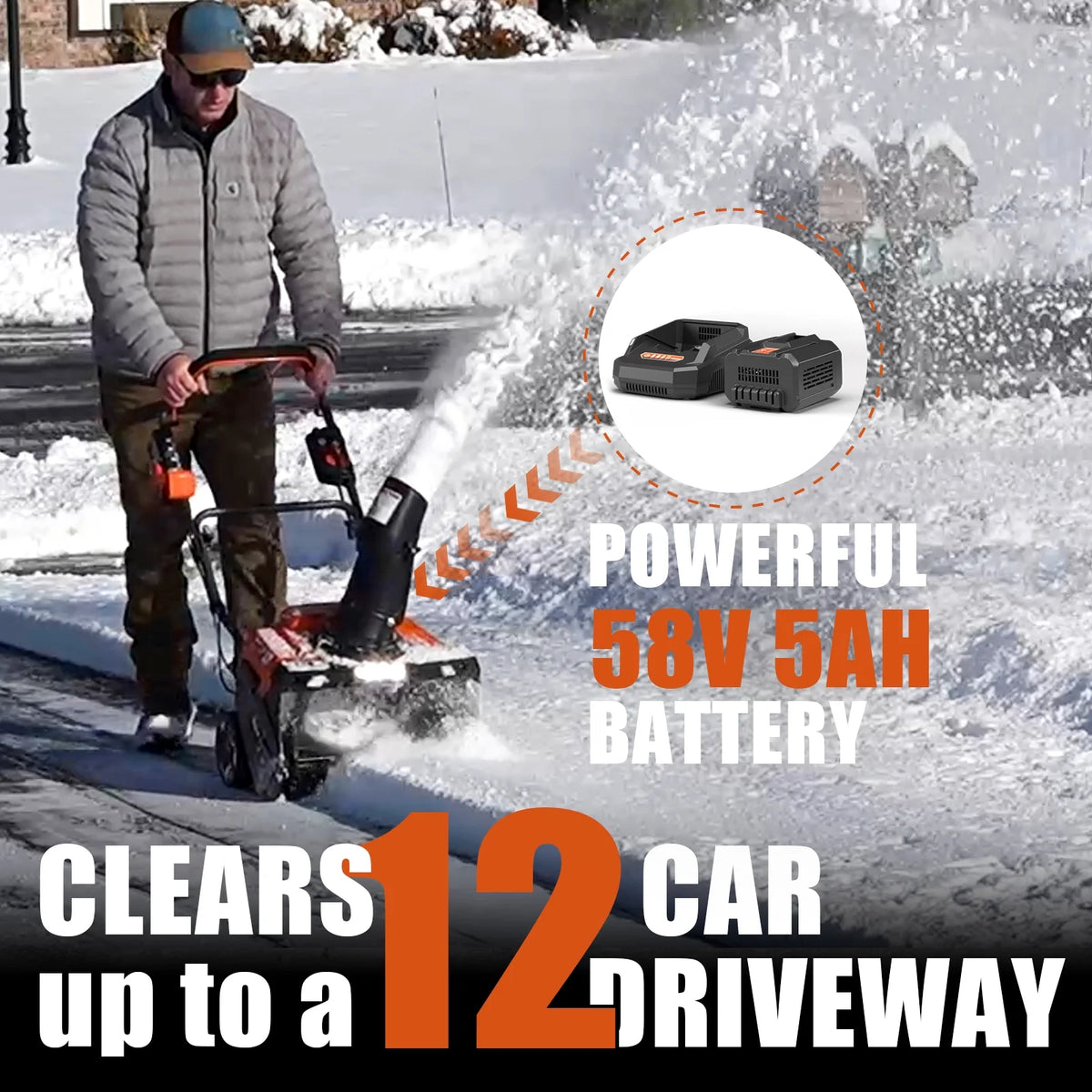 Souffleuse à neige sans fil NOVUS sur batterie de 18 pouces, batterie 58 V 5 Ah et chargeur inclus
