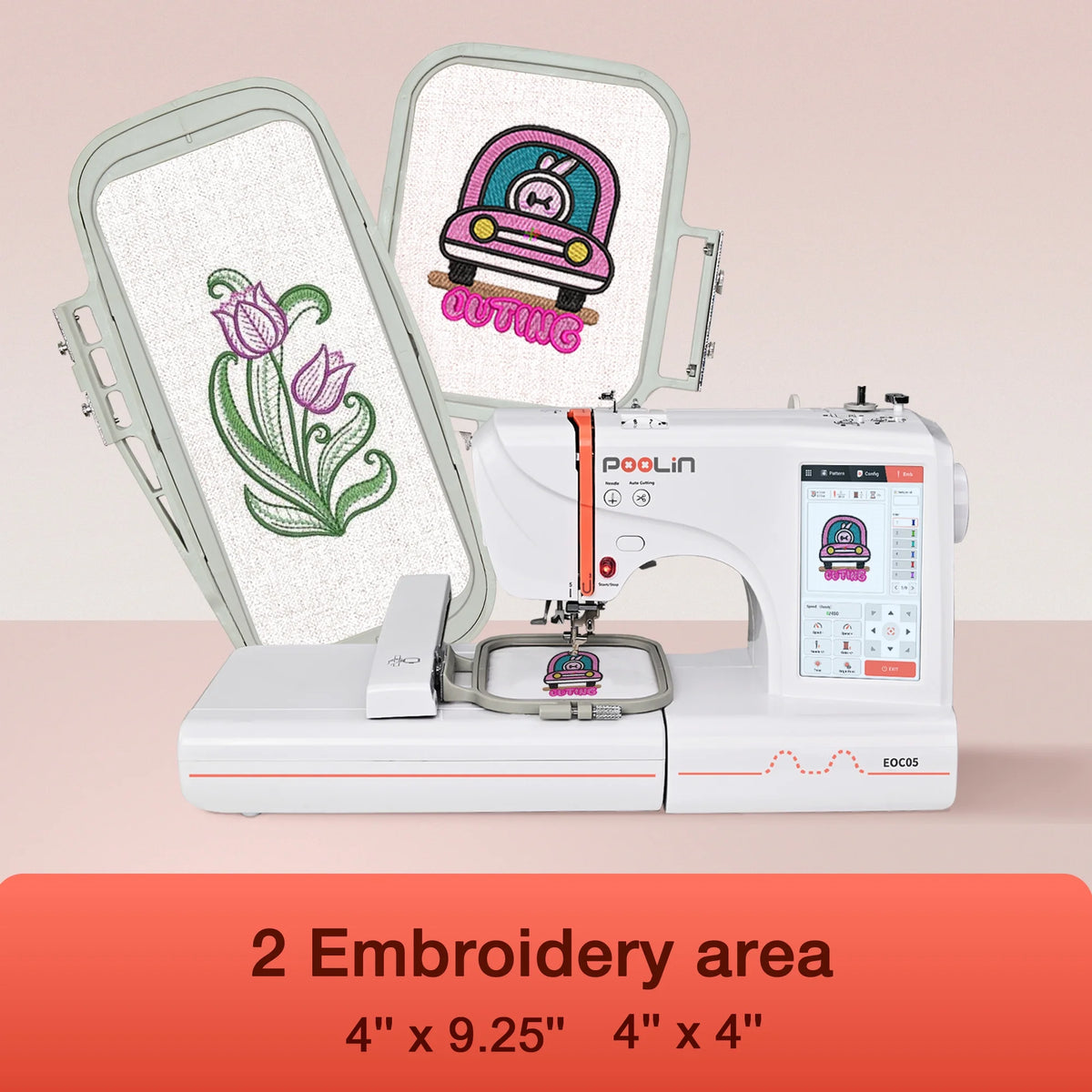 Machine à broder Poolin EOC05, zone de broderie 4 x 9,25 po, écran tactile 7 po, avec kit