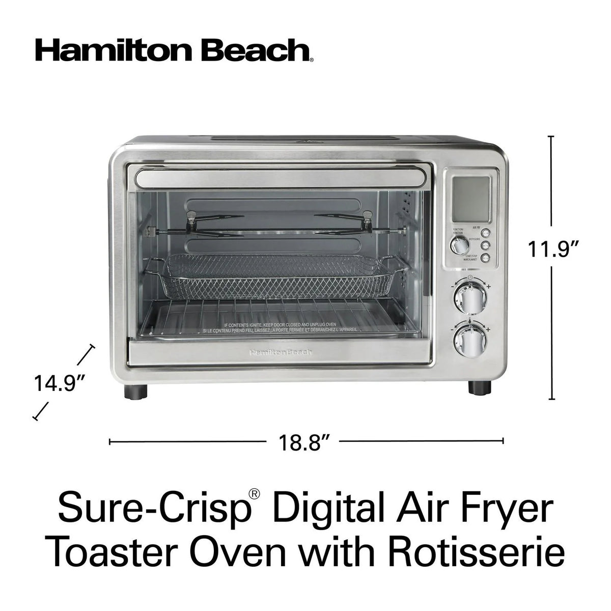 Four grille-pain à air chaud numérique Hamilton Beach Sure-Crisp avec rôtissoire - 9 x 12