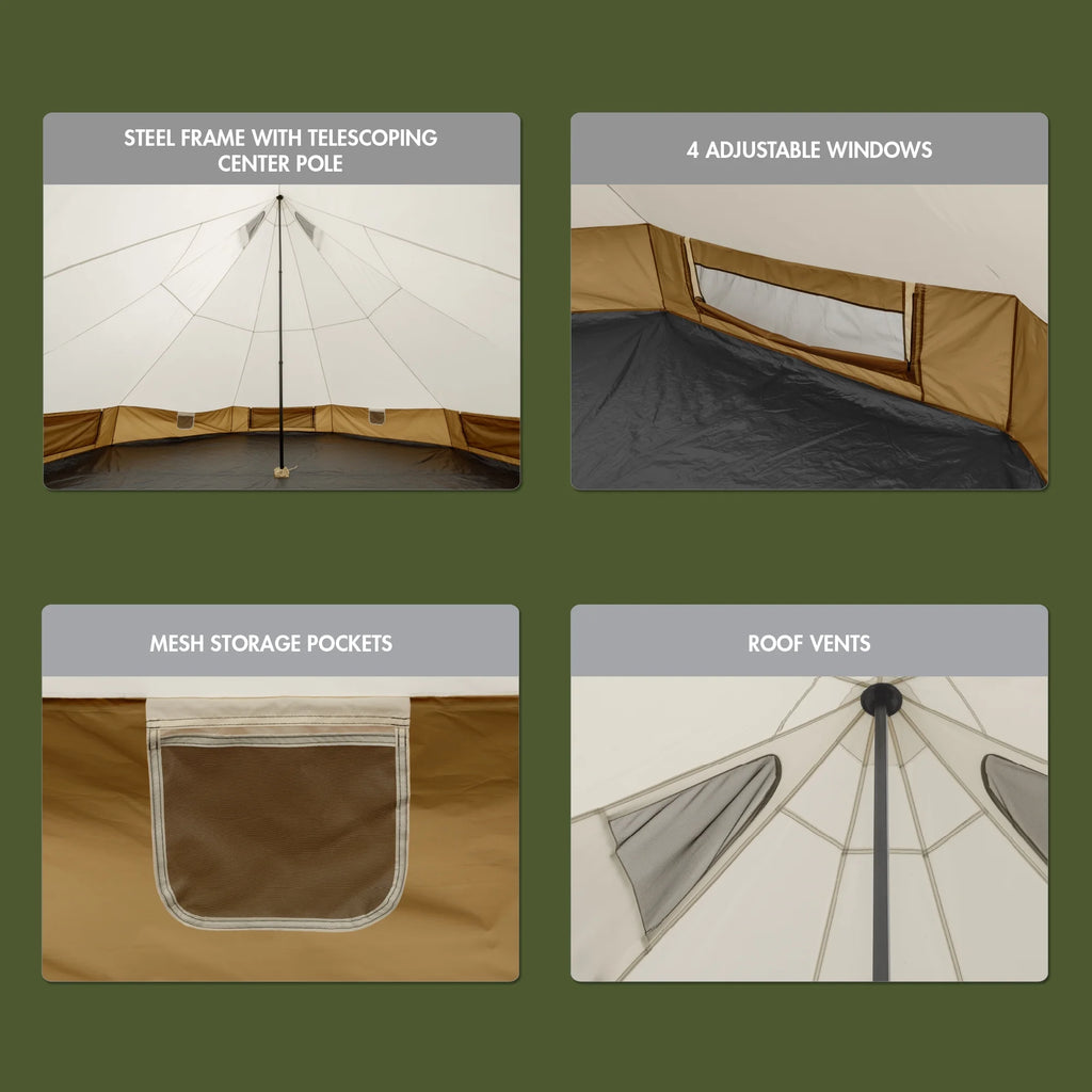 Tente cloche Ozark Trail 15' x 15' pour 8 personnes avec guirlandes lumineuses, 22,57 lbs
