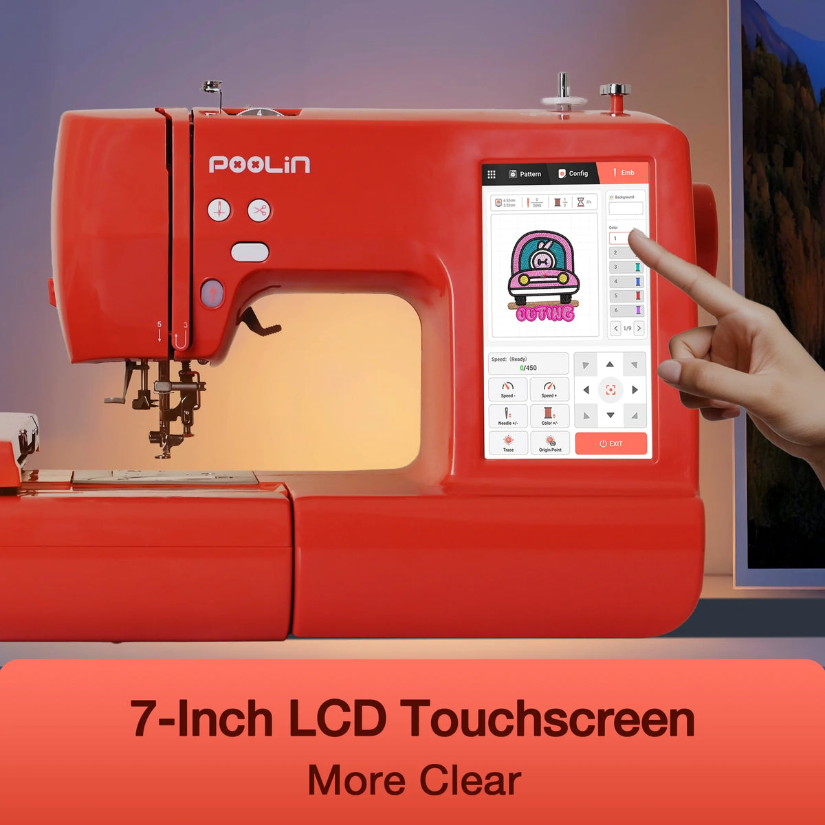 Machine à broder Poolin EOC05, zone de broderie 4 x 9,25 po, écran tactile 7 po, avec kit