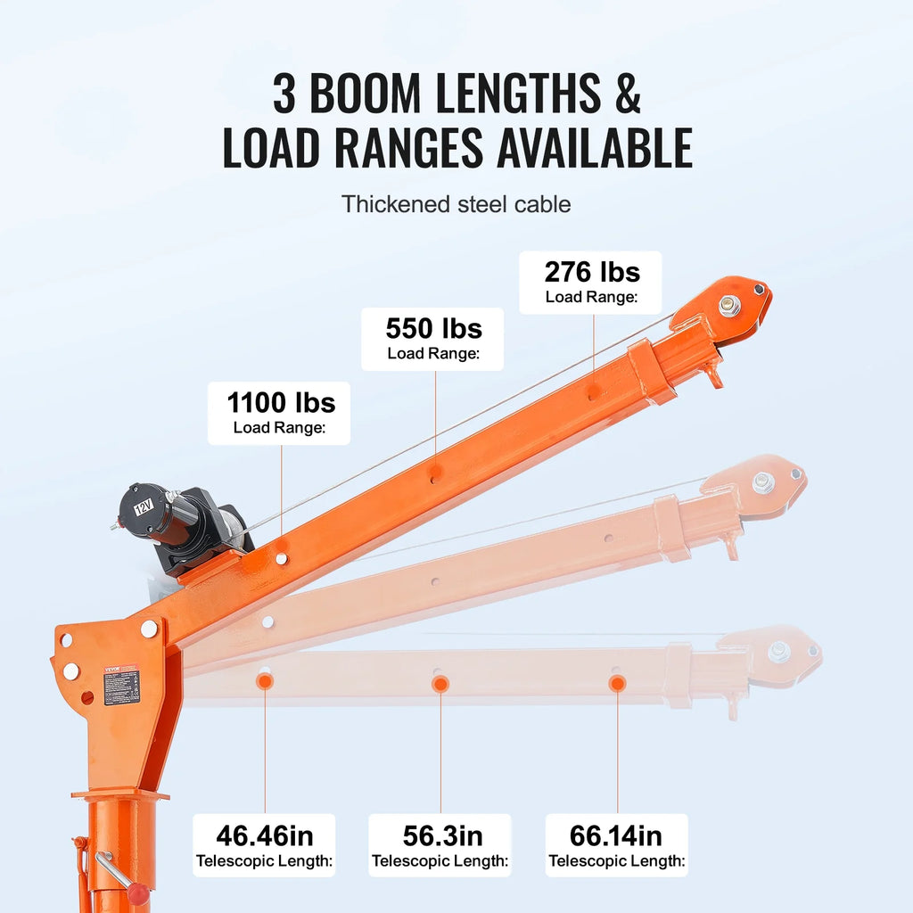 Grue électrique pour pick-up VEVOR, 1 100 lb, grue de benne pliable montée sur camion avec treuil électrique de 3 500 lb, palan à flèche en acier pour pick-up avec pivot à 360° pour le levage de marchandises dans la construction et l'usine