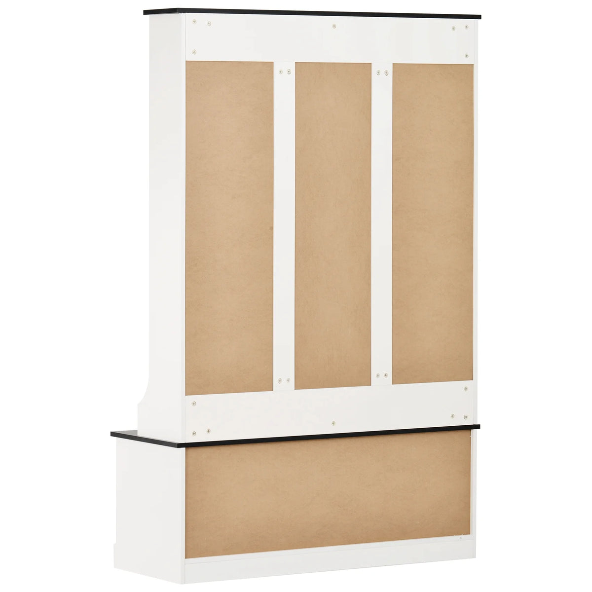 Vestiaire d’entrée avec banc rembourré et patères, banc d’entrée avec 3 crochets, 3 étagères ouvertes, 2 tiroirs et placards de rangement, banc de vestibule avec rangements et crochets pour entrée, vestibule ou couloir (beige)